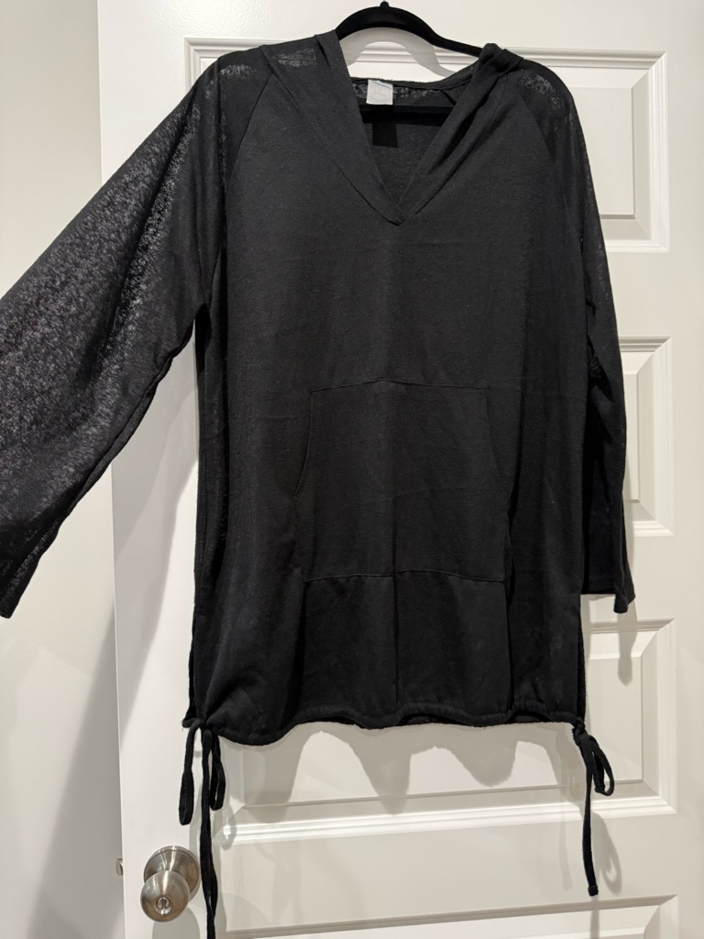 Black V-Neck Lightweight Hooded Swimsuit Cover